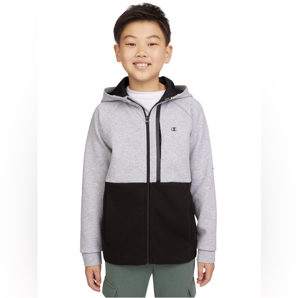 Champion Big Boys Classic Gray/Black Active Full Zip Hoodie Sweatshirt